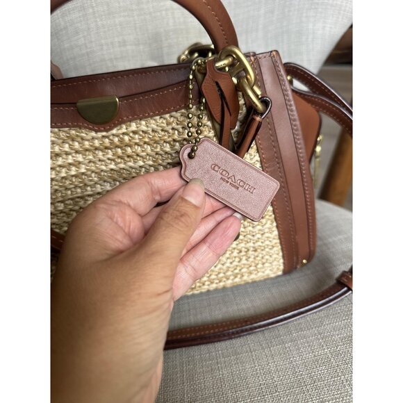 Coach Dreamer 21 Raffia Brown Natural Leather Straw w/Removable Crossbosy Straps - Picture 13 of 15